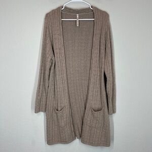 Leo & Nicole Knit Open Cardigan Women's XL Tan Long Line Angora Blend Pockets